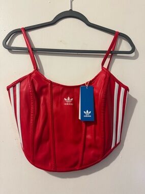 adidas Red Corset-Style Crop Top with White Stripes